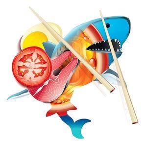 double exposure of fish and food