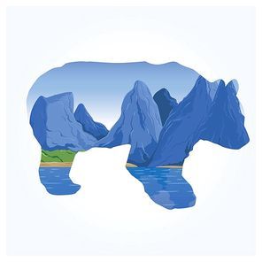 double exposure of bear and mountains