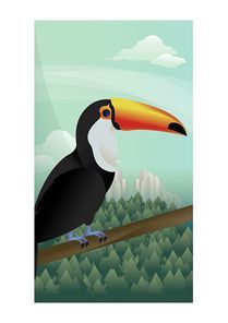 abstract toco toucan on forest background