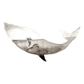 double exposure of whale and sea