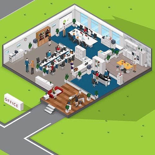 isometric office with people