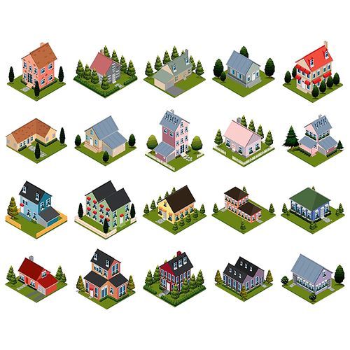 set of isometric houses