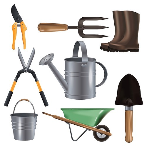 collection of garden equipments