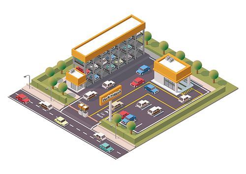 isometric multi-storey car parking and service center