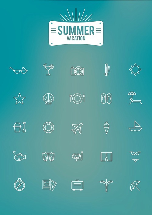 summer vacation icon set