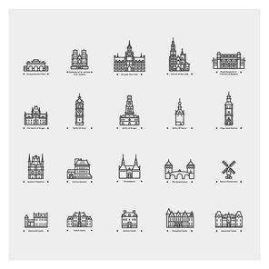 set of belgium landmarks