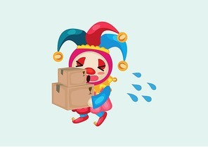 clown with boxes