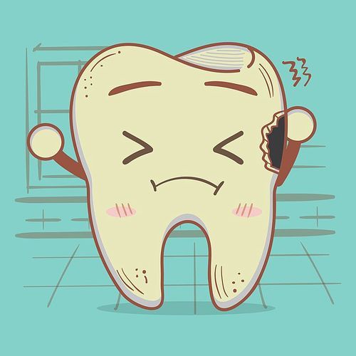 cavity tooth with sad expression