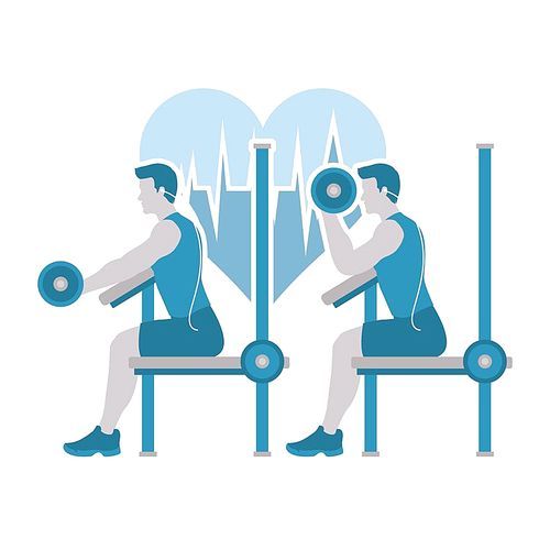 man doing arm exercises on dumbbell bench chair