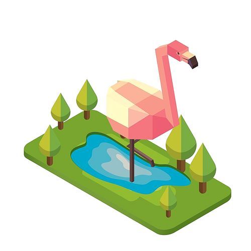 isometric flamingo