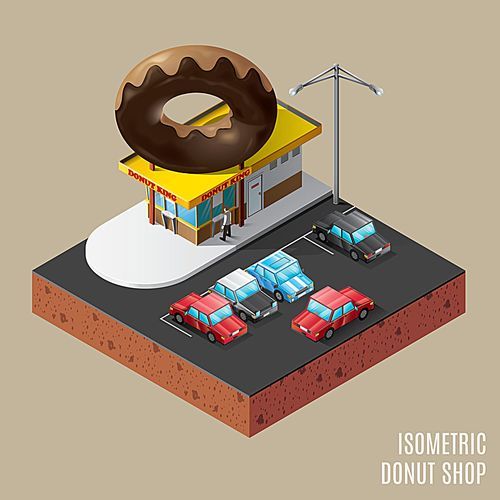 isometric of donut shop