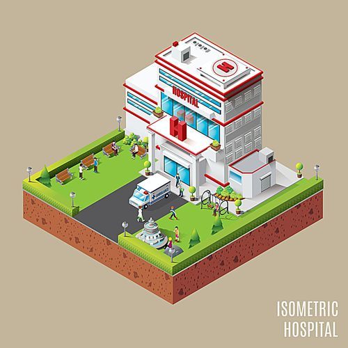 isometric hospital building