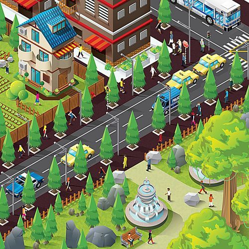 isometric of city life