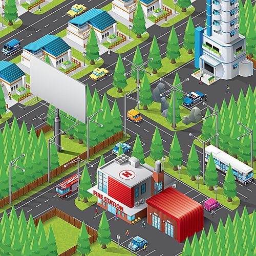 isometric of city life