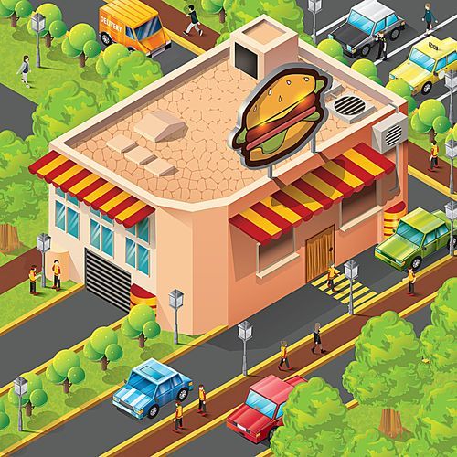 isometric fast food restaurant