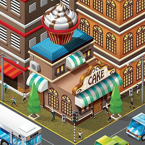 isometric of bakery shop building