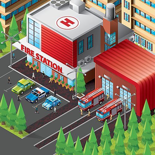 isometric of fire station building