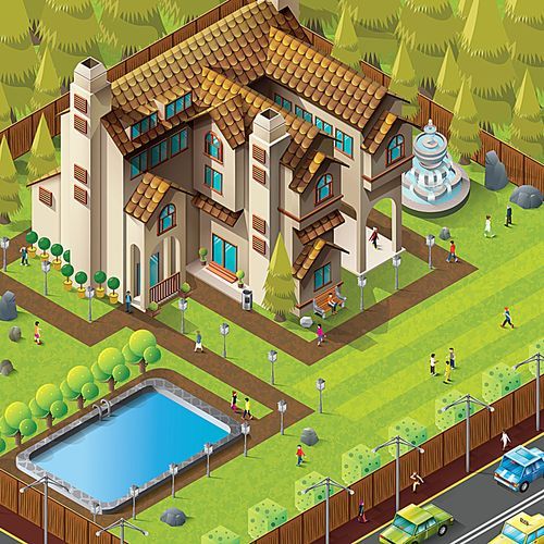 isometric of mansion building