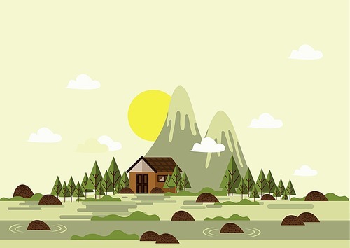 house with mountains and trees