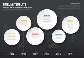 Vector Infographic time line template made from thin line circles and icons - dark version
