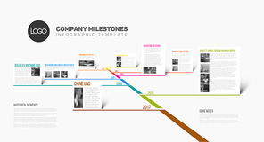 Vector Infographic timeline report template with the biggest milestones, icons, years and color buttons - 3D flat version