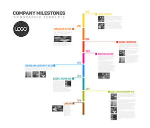 Vector Infographic timeline report template with the biggest milestones, icons, years and color buttons - vertical version