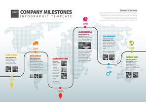 Vector Infographic Company  Timeline Template with pointers on a curved line
