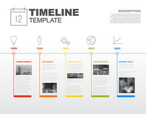 Simple vector Infographic timeline report template with the biggest milestones, icons, photos, years