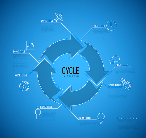 Vector Infographic blueprint report template made from lines and icons with big cycle icon