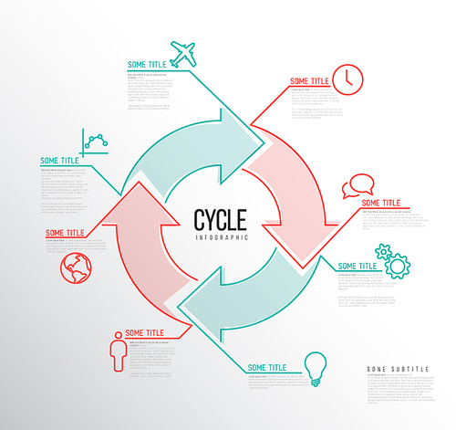 Vector Infographic report template made from lines and icons with big cycle icon