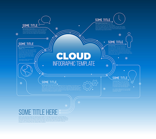 Vector Infographic template made from lines and icons with cloud storage / computing - blue sky version