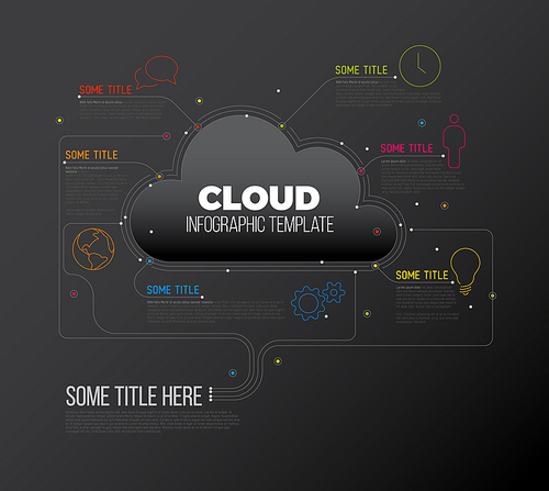 Vector Infographic report template made from lines and icons with cloud storage - dark version