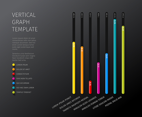 Vector flat design statistics vertical column graph template for your infographics - dark version