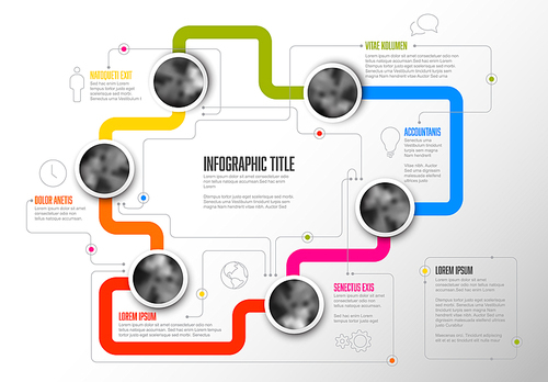 Abstract Infographic Template with circle photo placeholders on colorful line