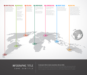 World map infographic: Light World map with straight long pointer marks