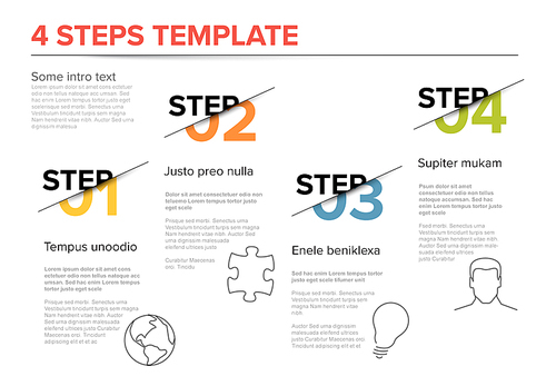 Vector modern four steps progress template with descriptions and icons