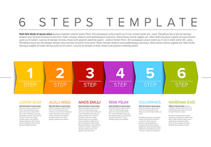 One two three four five six - vector progress steps template with descriptions