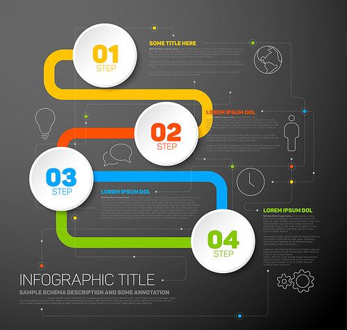 One two three four - colorful vector progress template with four steps on dark background