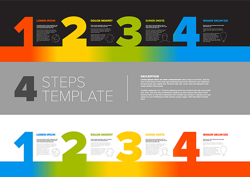 One two three four - vector progress template for four steps or options - dark and light version