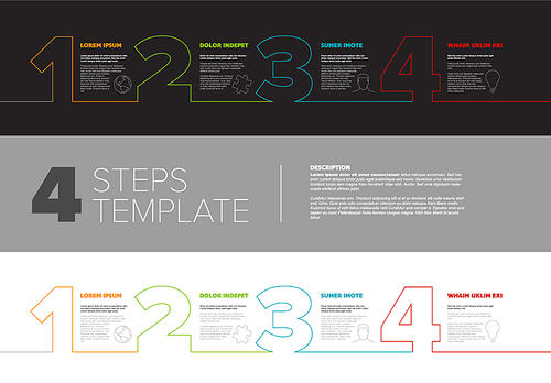 One two three four - vector progress template for four steps or options - dark and light version