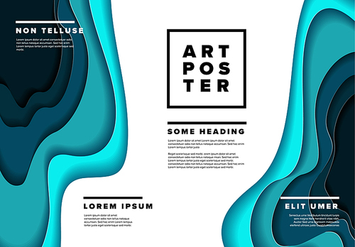 Modern vector art poster flyer template with deep blue paper cut effect
