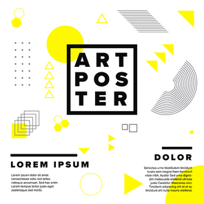 Modern vector geometry art poster template for art exhibition, gallery, concert or dance party - yellow and black version