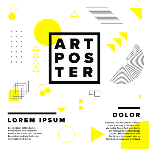 modern vector geometry art poster template for art exhibition, gallery, concert or dance party - yellow and  version