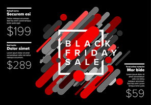 Vector futuristic black friday sale flyer made from big color lines - dark version