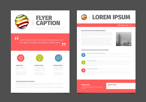 Modern business flat design brochure flyer vector template with photos, icons and sample content