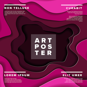 Modern vector art poster flyer template with deep purple paper cut effect