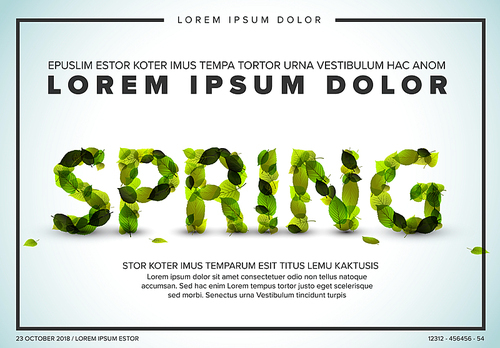 Vector spring lettering illustration flyer template made from fresh green leafs