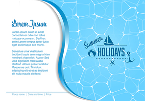 Vector summer holidays party template with blue water background