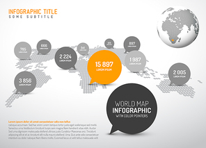 Light World map with simple pointer marks (speech bubbles) -  minimalist black and white infographics concept