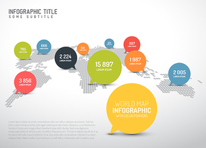 Light World map with simple pointer marks (speech bubbles) -  minimalist infographics concept